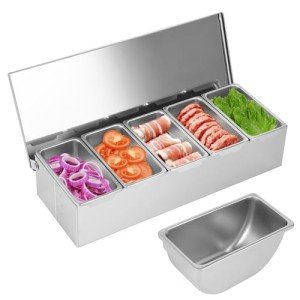 Stainless Steel Pizza Topping Station with 5 Containers