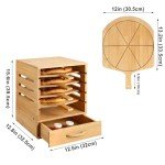 Wood Pizza Peel Rack with Spice Drawer & Bamboo Boards