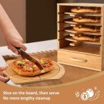 Wood Pizza Peel Rack with Spice Drawer & Bamboo Boards