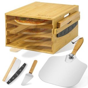 Wooden Pizza Peel Rack with Spatula Set