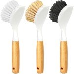3 Pack Bamboo Dish Brush Set for Kitchen Cleaning