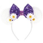 FACHPINT White Mouse Ears, Daisy Bow Mouse Headband for Anyone, Cute Mouse Ears Headband for Amusement Park Birthday Party Cosplay Accessories