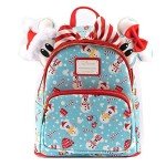 Loungefly Disney Christmas Mickey and Minnie Snowman AOP Womens Double Strap Shoulder Bag Purse with Ears Headband