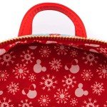 Loungefly Disney Christmas Mickey and Minnie Snowman AOP Womens Double Strap Shoulder Bag Purse with Ears Headband