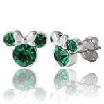 Disney Womens Minnie Mouse May Birthstone Stud Earrings - Minnie Mouse Earrings - Faux Emerald Earrings (May-Emerald Crystal)