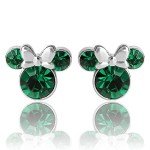 Disney Womens Minnie Mouse May Birthstone Stud Earrings - Minnie Mouse Earrings - Faux Emerald Earrings (May-Emerald Crystal)