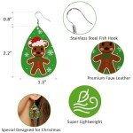 Stology Christmas Santa Faux Leather Earrings Set of 12, Xmas Snowman Bear Peppermint Candy Teardrop Dangle Earrings Bulk Red Green Fashion Jewelry, Funny Winter Holiday Accessory for Women