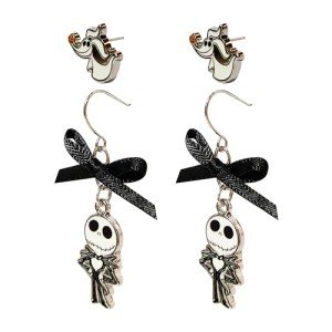 Jack Skellington Gothic Jewelry: 2 Hypoallergenic Earrings for Girls (1 Stud Earrings 1 Fishhook Drop) Earring Sets with Charms One Size Fits All Girls Earrings The Nightmare Before Christmas Ages 4+