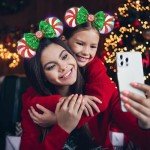 UNSPAZ Light Up Mouse Ears, Christmas Mouse Ears Headband, Christmas Ears for Women Adult Kids, Christmas Headband Park Ears Christmas Party Cosplay Costumes Accessories (Light Up Candy)