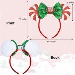 UNSPAZ Light Up Mouse Ears, Christmas Mouse Ears Headband, Christmas Ears for Women Adult Kids, Christmas Headband Park Ears Christmas Party Cosplay Costumes Accessories (Light Up Candy)