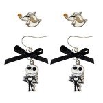 Jack Skellington Gothic Jewelry: 2 Hypoallergenic Earrings for Girls (1 Stud Earrings 1 Fishhook Drop) Earring Sets with Charms One Size Fits All Girls Earrings The Nightmare Before Christmas Ages 4+