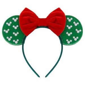 WOVOWOVO Christmas Mouse Ears Headbands for Women Red Bow Pearl Hairbands Green Velvet Headband Hair Accessories