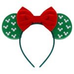 WOVOWOVO Christmas Mouse Ears Headbands for Women Red Bow Pearl Hairbands Green Velvet Headband Hair Accessories