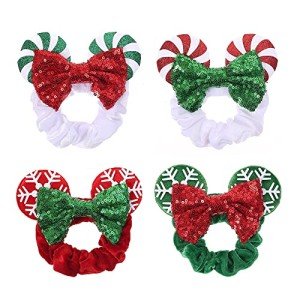 JIAHANG Christmas Velvet Mouse Ear Hair Scrunchies Lollipop Sequins Bow Ponytail Holder Festival Costume Hair Accessories for Women Girls (christmas set)