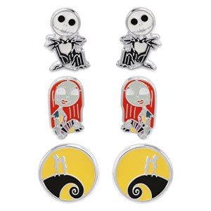 Disney Nightmare Before Christmas Jewelry, Silver Plated Tim Burton Stud Earring Set, 3 Pairs