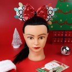 Needzo Light Bulb Christmas Mouse Ears Bow Headband, Sequin Holiday Party Hair Accessories, One Size Fits Most