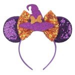 YOWOCAL Halloween Mouse Ear Headband for Women Girls, Purple Sequin Bow Witch Hat Hair Hoop,Headwear Hair Headdress for Halloween Party Decorations Costume Gift