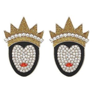 Aksod Sparkly Halloween Earrings Rhinestone Queen Figure Dripping Oil Studs Crystal Enamel Fun Holiday Costume Party Holiday Earrings Jewelry for Women (Queen)