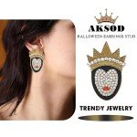 Aksod Sparkly Halloween Earrings Rhinestone Queen Figure Dripping Oil Studs Crystal Enamel Fun Holiday Costume Party Holiday Earrings Jewelry for Women (Queen)