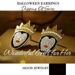 Aksod Sparkly Halloween Earrings Rhinestone Queen Figure Dripping Oil Studs Crystal Enamel Fun Holiday Costume Party Holiday Earrings Jewelry for Women (Queen)