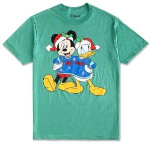 Disney Men's Mickey Mouse & Donald Duck Funny Christmas T-Shirt, Green, Small