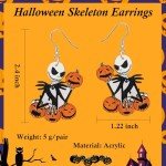 PEALICIOUS Nightmare Earrings Skeleton Earrings for Women Dangle Horror Skull Earrings Matching Pumpkin King Costume for Girls as Christmas Stocking Stuffer Accessories Gifts