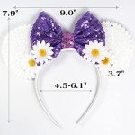 FACHPINT White Mouse Ears, Daisy Bow Mouse Headband for Anyone, Cute Mouse Ears Headband for Amusement Park Birthday Party Cosplay Accessories