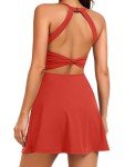 Women Tennis Golf Dress with Built-in Shorts and Bra-Workout Athletic Activewear for Exercise Rose Red