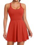 Women Tennis Golf Dress with Built-in Shorts and Bra-Workout Athletic Activewear for Exercise Rose Red