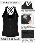 RUNNING GIRL Yoga Tank Tops for Women Built in Shelf Bra B/C Cups Strappy Back Activewear Workout Compression Tops (BX2366 Black.CN:L,US:M)