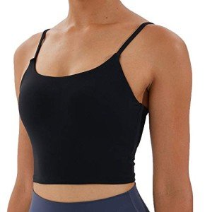 Meslong Women's Strappy Stretch Sports Bra Longline Yoga Tank Top Fitness Bra Workout Camisole Crop Tops for Teen Girl(Black,Small)