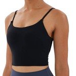 Meslong Women's Strappy Stretch Sports Bra Longline Yoga Tank Top Fitness Bra Workout Camisole Crop Tops for Teen Girl(Black,Small)
