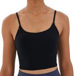 Meslong Women's Strappy Stretch Sports Bra Longline Yoga Tank Top Fitness Bra Workout Camisole Crop Tops for Teen Girl(Black,Small)
