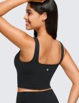 CRZ YOGA Butterluxe Womens Square Neck Longline Sports Bra - Workout Crop Tank Tops Padded with Built in Shelf Yoga Bra Black Large