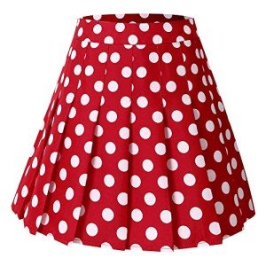 Hoerev Red White Polka Dot Mini Plaid Pleated Skater Tennis School Uniform Skirt with Lining Shorts,US 4