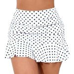 Halcurt Women's High Waisted Ruched Ruffle Swim Skirt with Shorts Tummy Control Tankini Swim Skort Bikini Swimsuit Bottoms White Polka Dot M