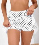 Halcurt Women's High Waisted Ruched Ruffle Swim Skirt with Shorts Tummy Control Tankini Swim Skort Bikini Swimsuit Bottoms White Polka Dot M