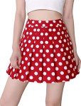 Hoerev Red White Polka Dot Mini Plaid Pleated Skater Tennis School Uniform Skirt with Lining Shorts,US 4