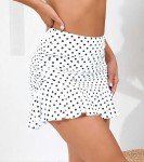 Halcurt Women's High Waisted Ruched Ruffle Swim Skirt with Shorts Tummy Control Tankini Swim Skort Bikini Swimsuit Bottoms White Polka Dot M