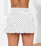 Halcurt Women's High Waisted Ruched Ruffle Swim Skirt with Shorts Tummy Control Tankini Swim Skort Bikini Swimsuit Bottoms White Polka Dot M