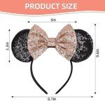 Seamoy Sequin Rose Gold Minnie Headband with Mouse Ears and Bow, Sparkle Park Princess Ears for Women Girls (Gold Bow and Black)