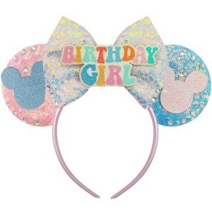 Trnerm Birthday Mouse Ears Headband, Blue and Pink Sequin Bows, Halloween & Christmas Party Decorations, Costume Headwear