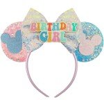 Trnerm Birthday Mouse Ears Headband, Blue and Pink Sequin Bows, Halloween & Christmas Party Decorations, Costume Headwear