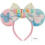 Trnerm Birthday Mouse Ears Headband, Blue and Pink Sequin Bows, Halloween & Christmas Party Decorations, Costume Headwear