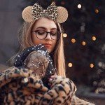 UNDEHAAC Bows Mouse Ears Headband - 2 Pcs Cute Sequin Headband for Women and Girls, Suitable for Halloween Variety Holiday Party Favors and Cosplay Role Play(Rose Gold and Leopard Print)