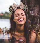 UNDEHAAC Bows Mouse Ears Headband - 2 Pcs Cute Sequin Headband for Women and Girls, Suitable for Halloween Variety Holiday Party Favors and Cosplay Role Play(Rose Gold and Leopard Print)