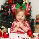 UNSPAZ Christmas Mouse Ears Headband, 2 PCS Christmas Ears for Women Kids, Sequin Bow Headbands for Christmas Parties Cosplay Costume (Peppermint Green & Red Snowflake)
