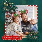 UNSPAZ Christmas Mouse Ears Headband, 2 PCS Christmas Ears for Women Kids, Sequin Bow Headbands for Christmas Parties Cosplay Costume (Peppermint Green & Red Snowflake)