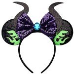 RAZKO Maleficent Minnie Ears Headband, Sequin Devil Horn Mickey Ears Headband Mouse ears Headband for Women Girls Hair Accessories (Flaming Maleficent)