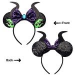 RAZKO Maleficent Minnie Ears Headband, Sequin Devil Horn Mickey Ears Headband Mouse ears Headband for Women Girls Hair Accessories (Flaming Maleficent)